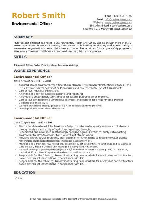 10 Environmental Officer Resume Samples Templates For 2025