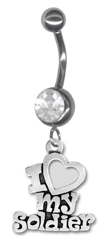 Bodysparkle Body Jewelry Clear I Love My Soldier Belly Button Ring 14G