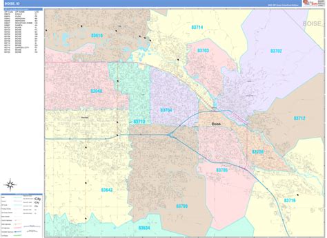 Boise Idaho Zip Code Wall Map Premium Style By Marketmaps