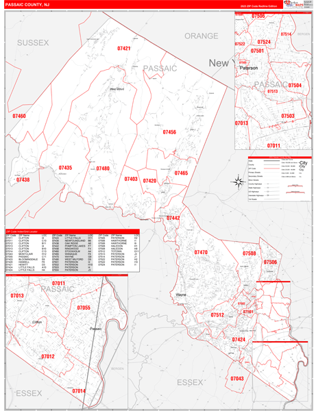 Burlington County Nj Zip Code Wall Map Red Line Style By Marketmaps