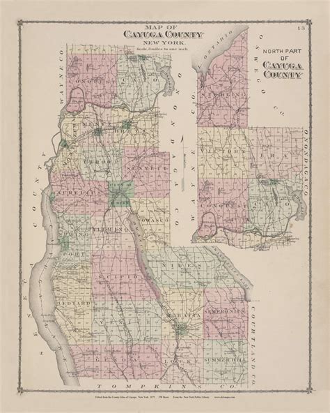 Cayuga County New York 1875 Old Town Map Reprint Cayuga Co Atlas