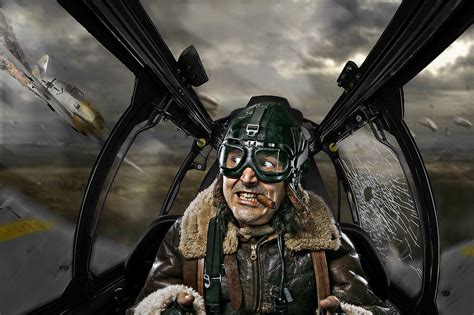 Creative Portrait Composite Representing Wwii Pilot In Cockpit Professional Portrait