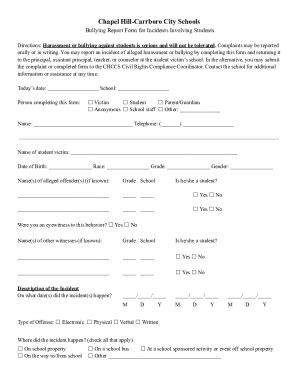 Fillable Online Chapel Hill Carrboro City Schools Bullying Report Form