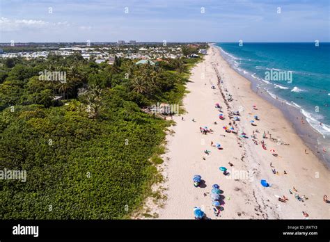 Florida Boynton Beach Oceanfront Park Beach Atlantic Ocean Sand Aerial Overhead View Sunbathers