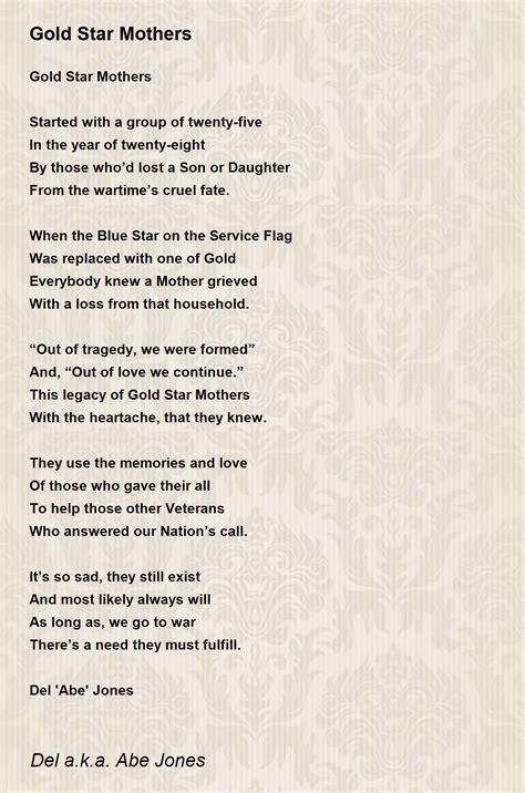 Gold Star Mothers Gold Star Mothers Poem By Del A K A Abe Jones