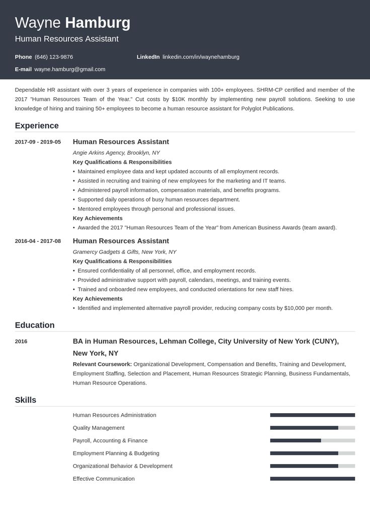 How To Write An Hr Assistant Resume Template Find Job