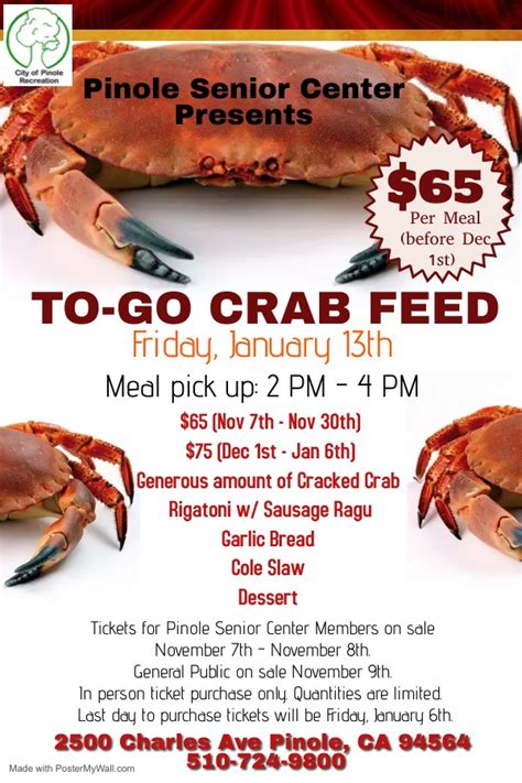 Jan 13 Crab Feed To Go 2023 Senior Center Pinole Pinole Ca Patch