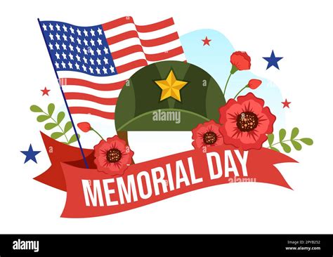 Memorial Day Illustration With American Flag Remember And Honor To Meritorious Soldier In Flat