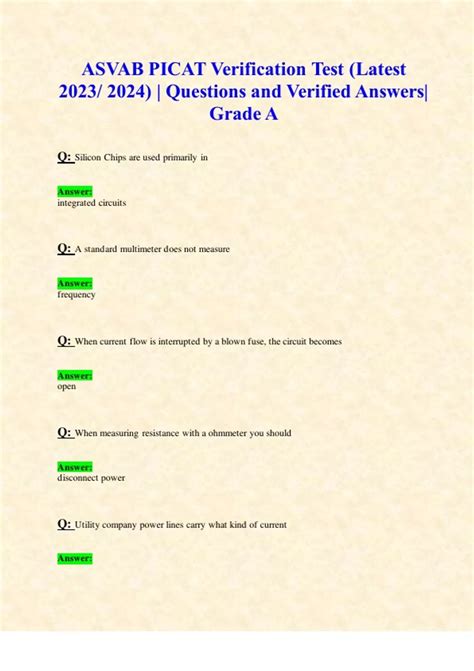 Picat Verification Test Questions And Answers Asvab Picat Ve