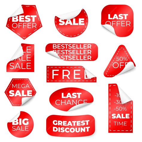 Premium Vector Red Curled Sale Stickers Discount Labels With Curl