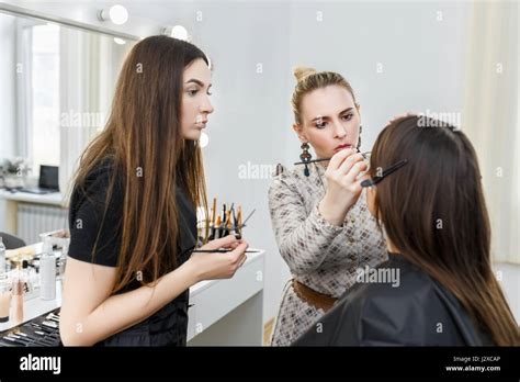 Professional Makeup Teacher Training Her Student Girl To Become Makeup