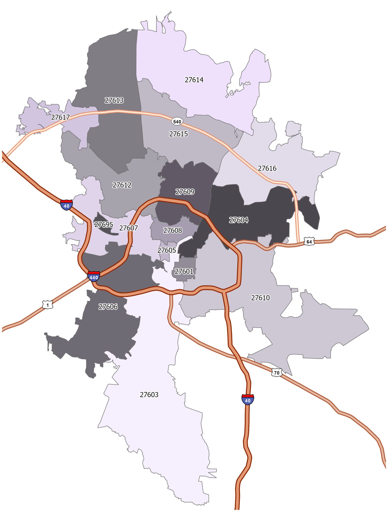 Raleigh Area Zip Code Map