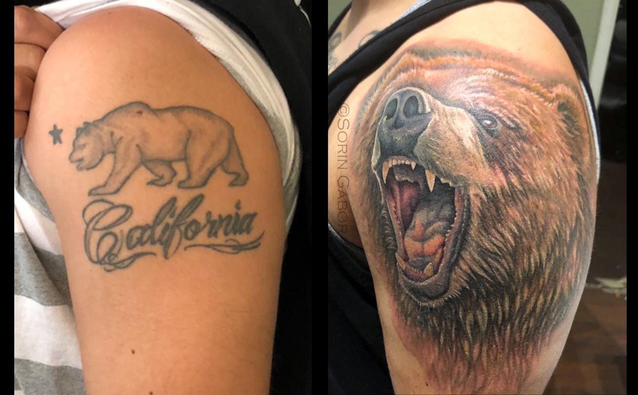 Realistic Color California Bear Coverup Tattoo By Sorin Gabor Tattoonow