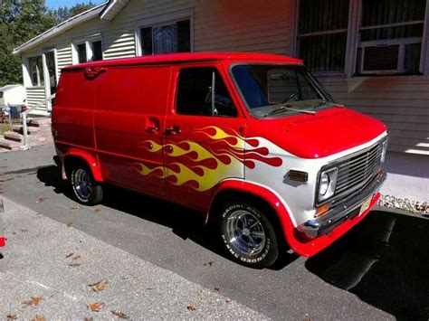 Red Chevy Van With Flames Gmc Vans Vintage Vans Chevy Van