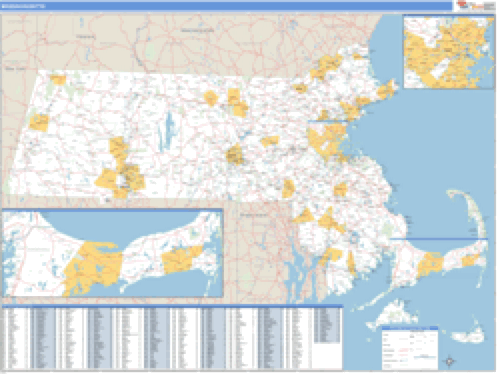 Somerville Massachusetts Zip Code Wall Map Red Line Style By Marketmaps