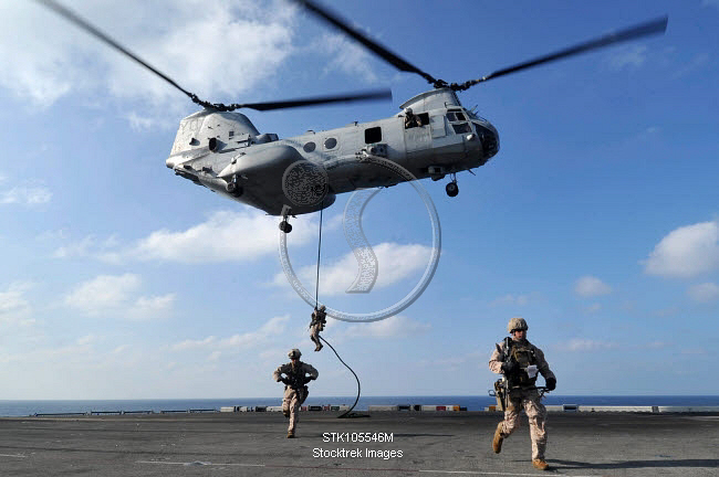 Stock Photo Of Marines Loading Into A Ch 46E Sea Knight Helicopter For A Fast Rope Training