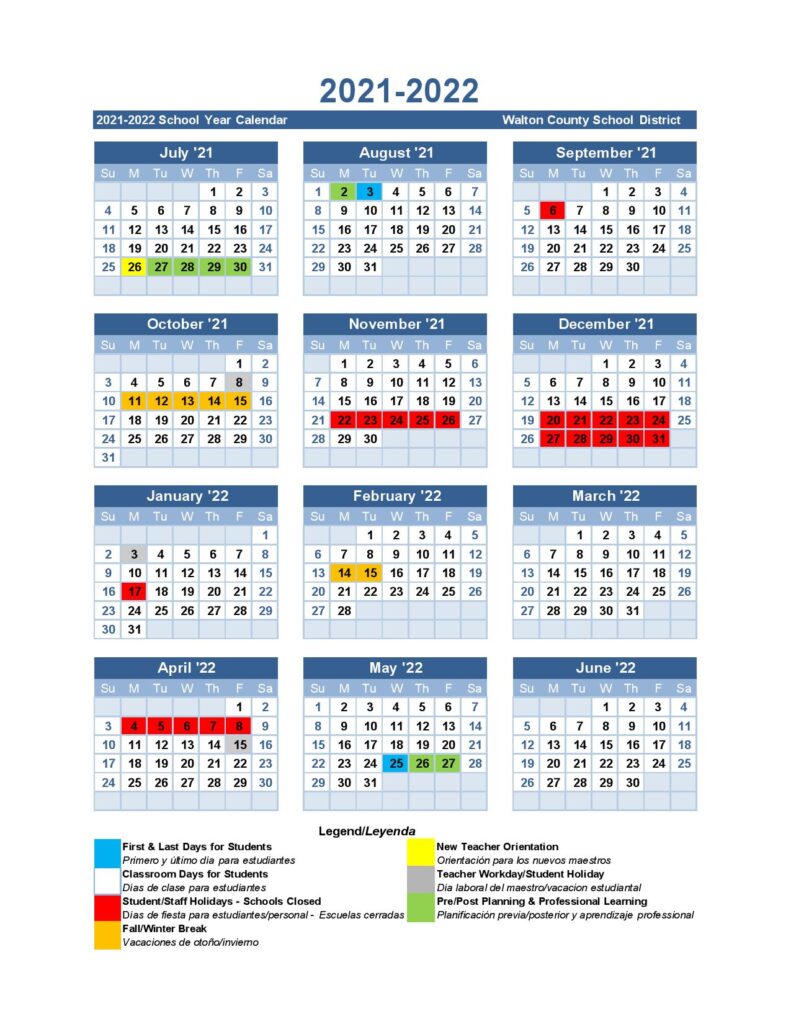 Walton County Schools Calendar Holidays 2021 2022