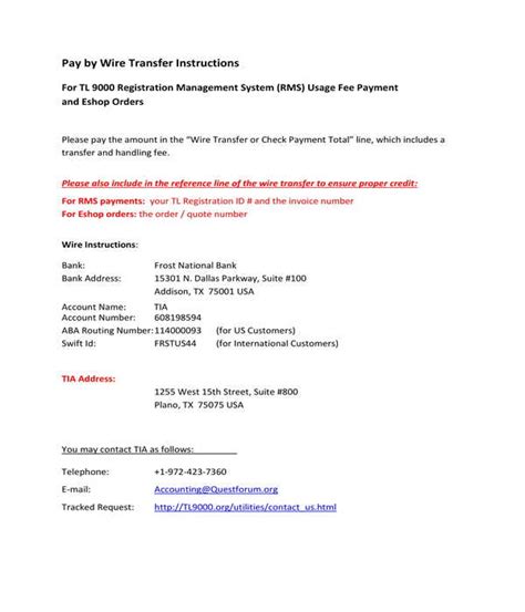 Wiring Instructions Template Wire Transfer Instruction Template Chase