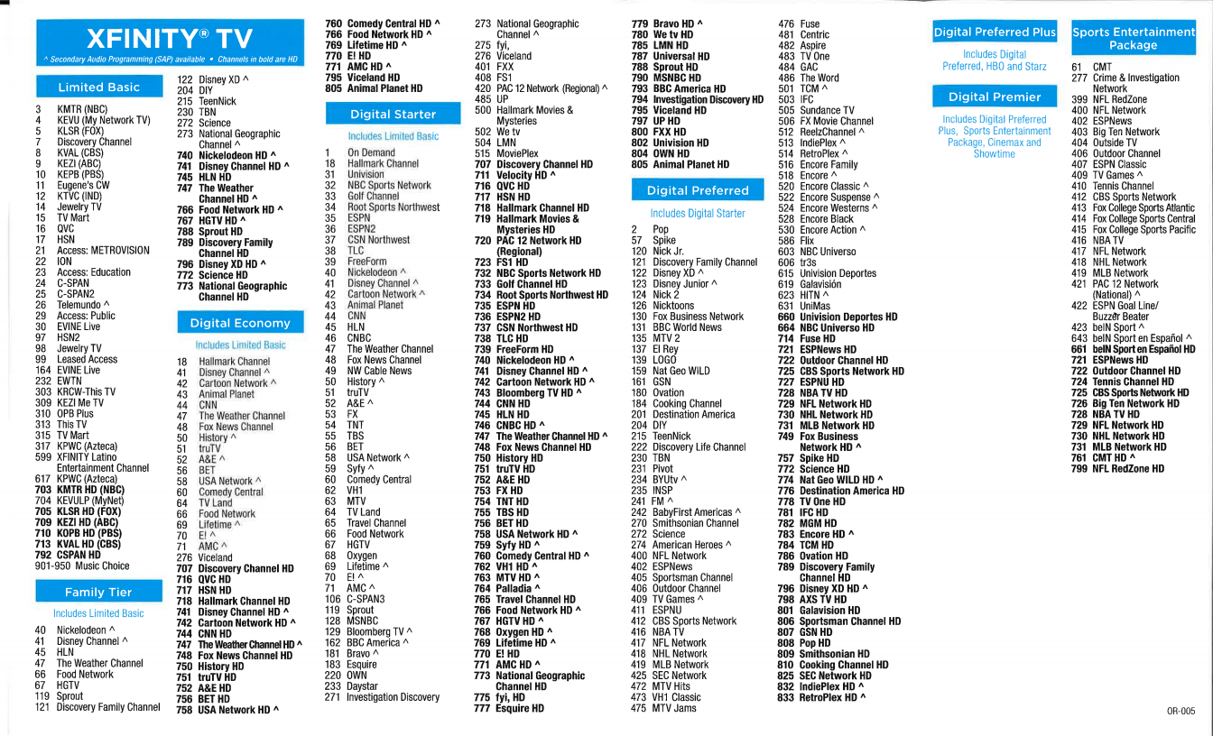 Xfinity Channel Guide Printable 2023